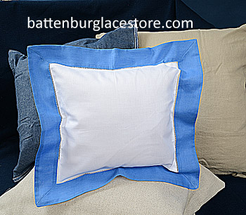 Square Pillow Sham. White with French Blue color border 12 SQ - Click Image to Close
